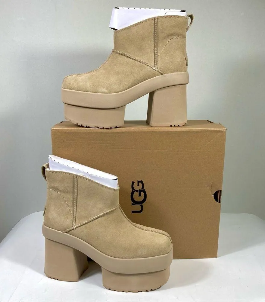 UGG Mini New Heights Chunky Platform Boots Mustard Seed Size 10 NEW - Image 5