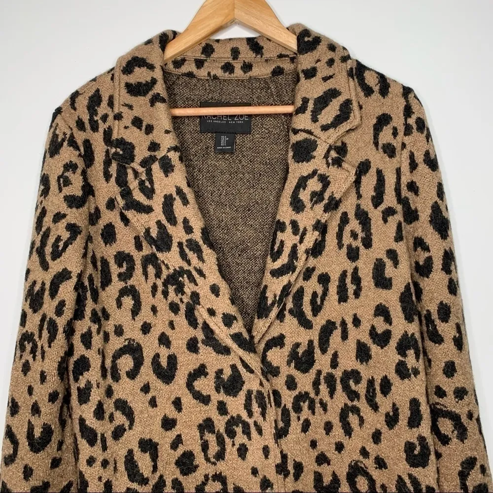 Rachel Zoe Leopard Wool Blend Two Button Cardigan Size Small - Image 2
