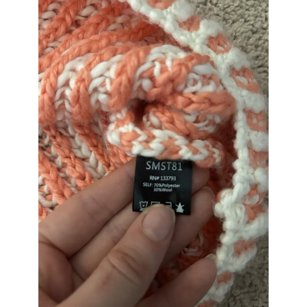 Pol The Moore Sweater Chunky Knit Funnel Neck Orange Striped Size Small Preppy - Image 9