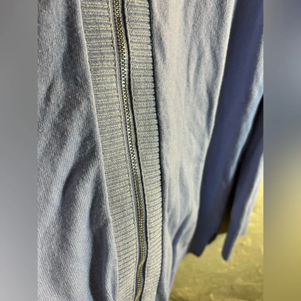 Chico’s Light Blue Zip-Up Hoodie by Zenergy w metallic trim, silver zip, pockets - Image 3