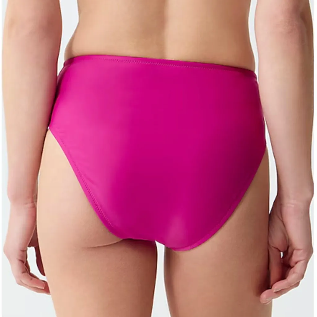 J. Crew Hallie High Waist Full Coverage Bikini Bottom Women's‎ M Radiant Fuchsia - Image 3