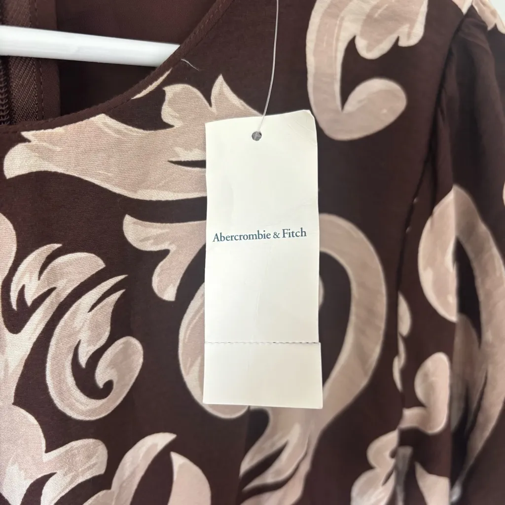 Abercrombie & Fitch Short Puff Sleeve Cutout Maxi Dress Brown Tan Floral Pattern - Image 10