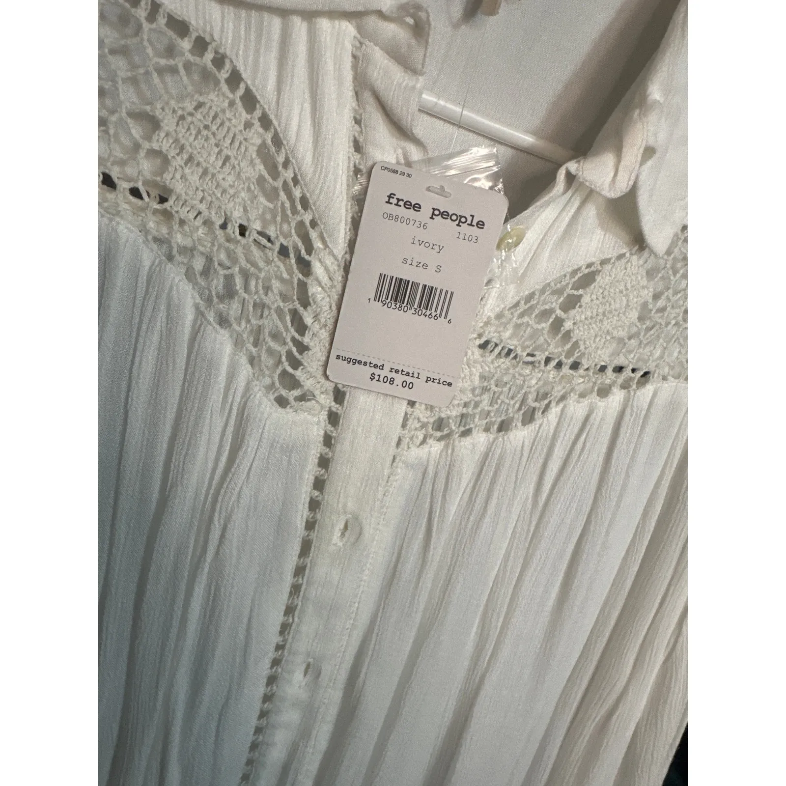 Free People Katie Bird Crochet Inset Button down top - Image 5