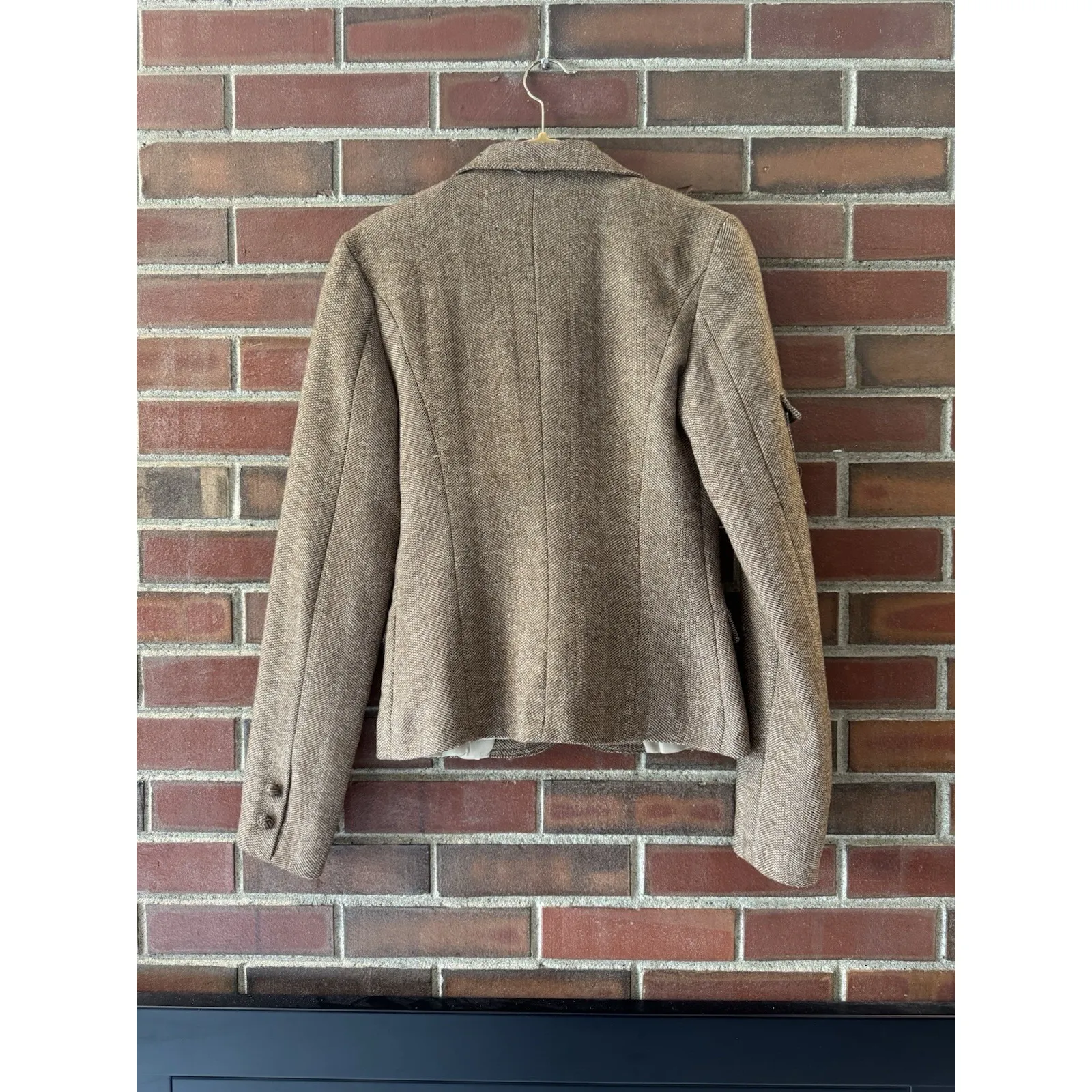 Brown Herringbone Blazer Size 0 Tweed Two Button Women Jacket - Image 5