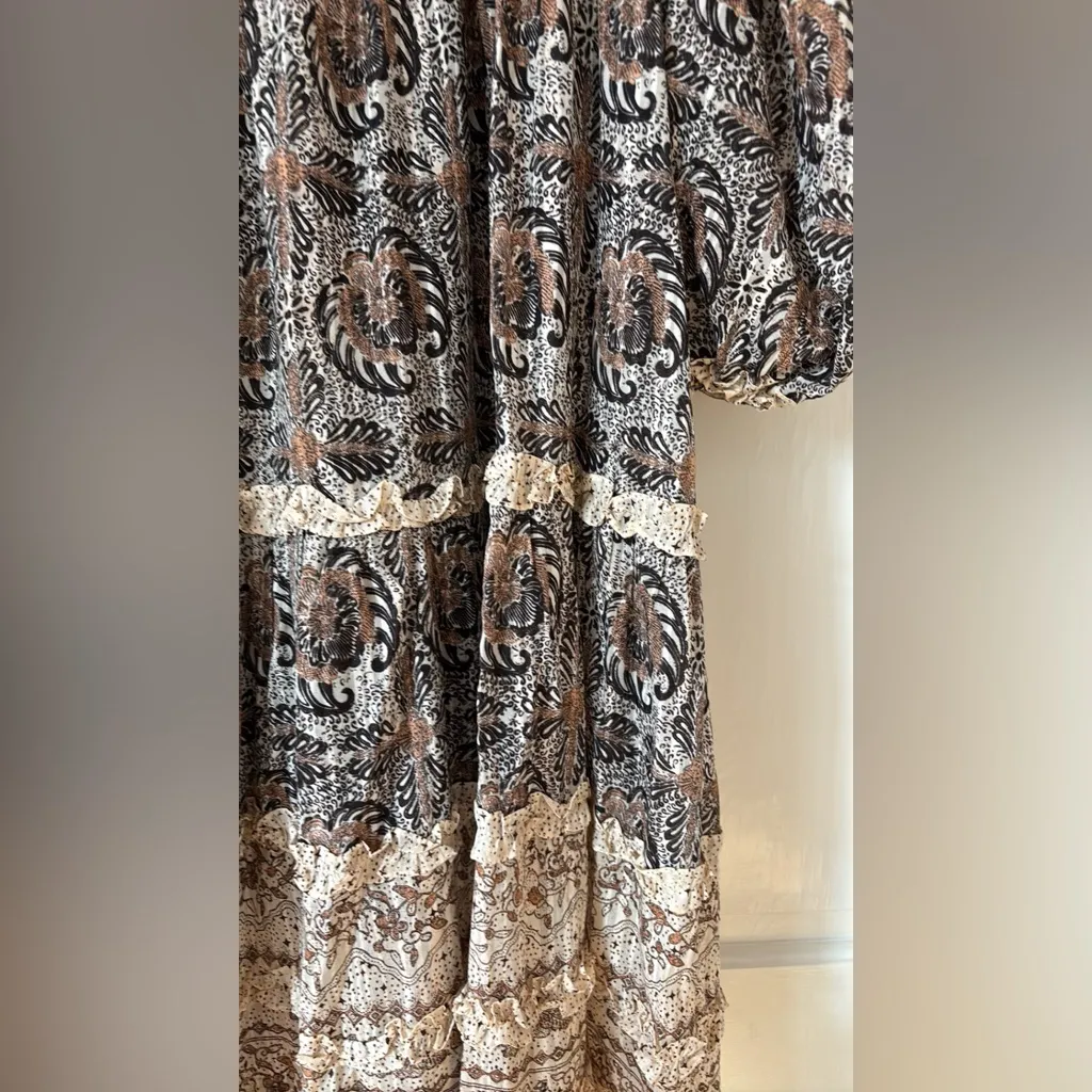 ULLA JOHNSON Aina Midi Dress Neutral Yarrow Size 4 Small Ruffle Puff Sleeves - Image 14