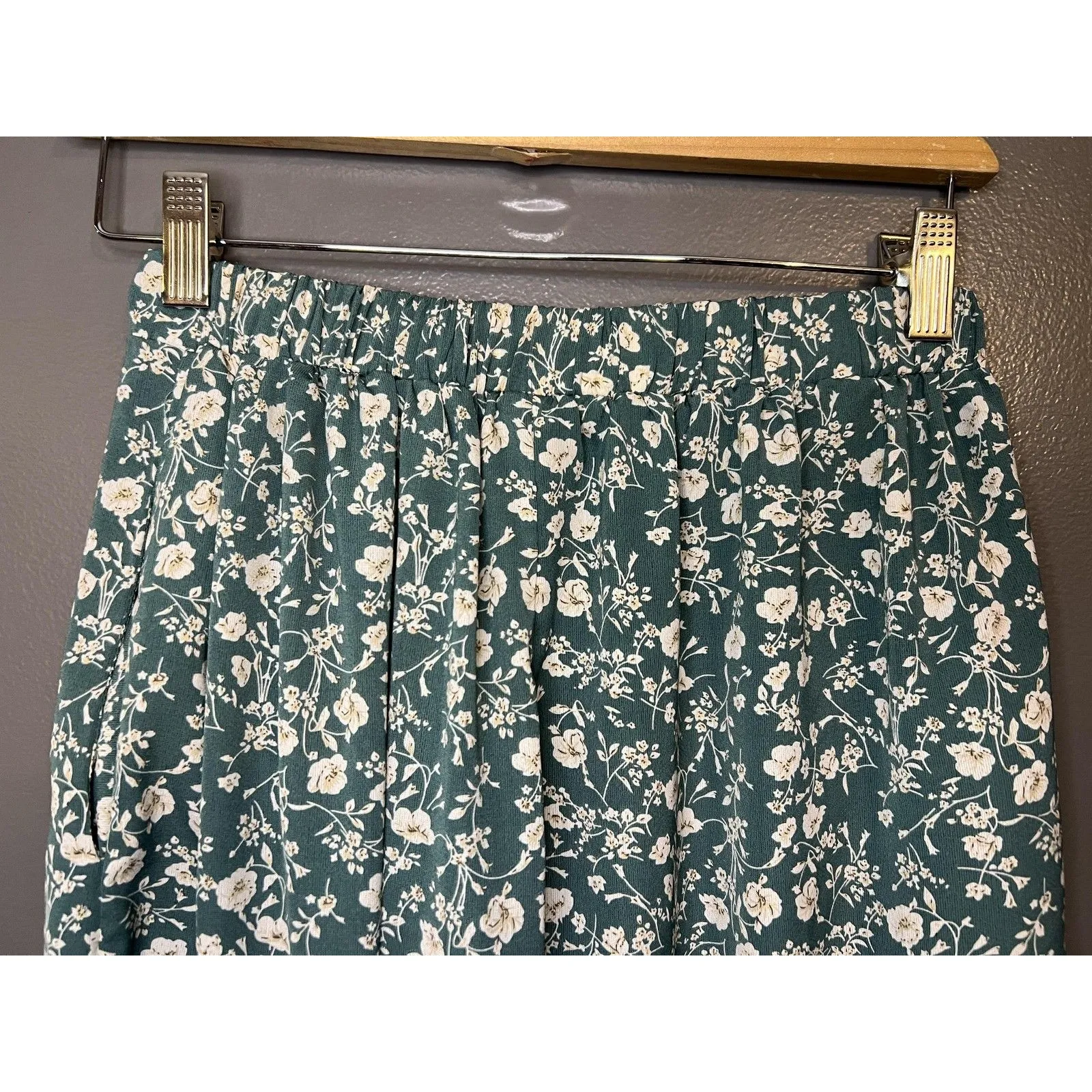 ROOLEE Pants Womens Small Green Floral Wide Leg High Rise Elastic Waist Casual - Image 5
