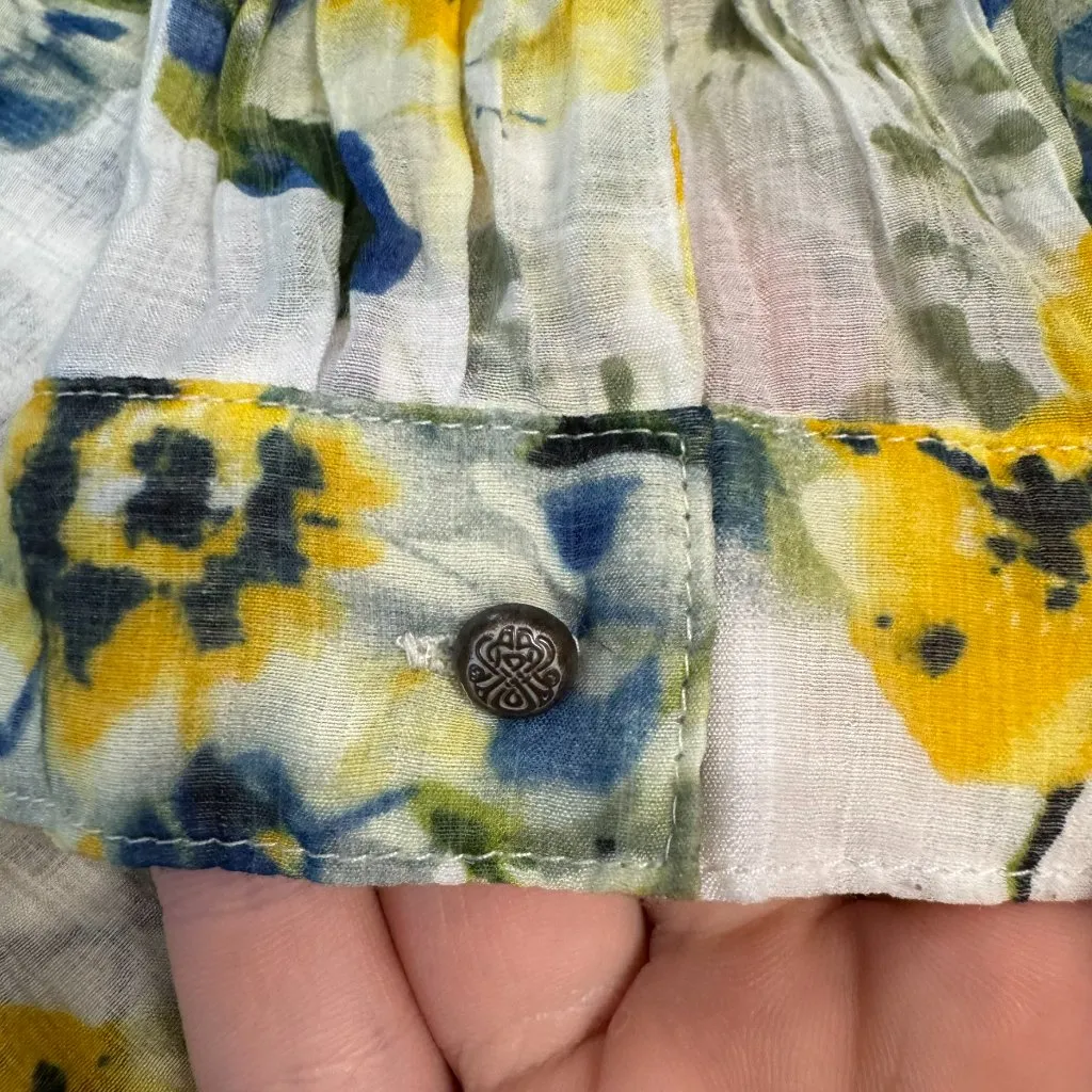 Arrata Silent Journey Lightweight Yellow Blue Floral 3/4 Sleeve Tunic Top Q20 Size L - Image 2