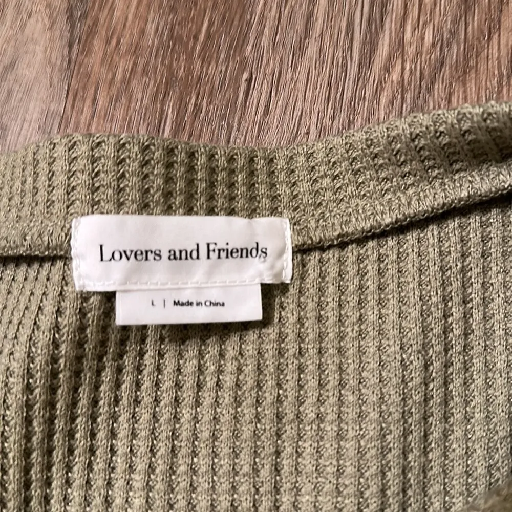 Lovers and Friends Hailey Henley Sweatshirt Dress Walffle Knit Sage Green - Image 9