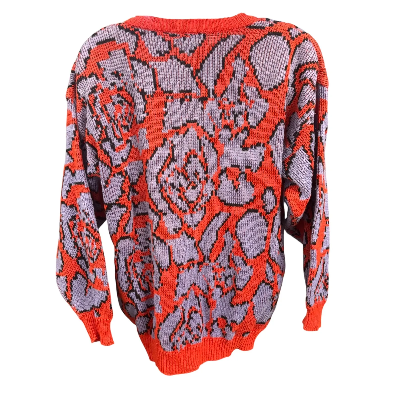 Vintage IVY Abstract Rose Pattern Knit Sweater V - Image 2