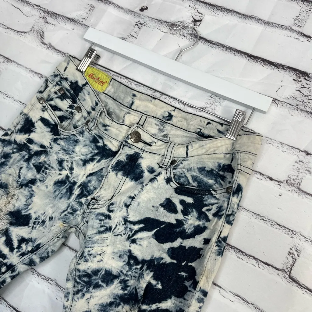 Machine Nouvelle Mode Women’s Straight Jeans Black Cream Tie-Dye Ripped 30x31 - Image 7