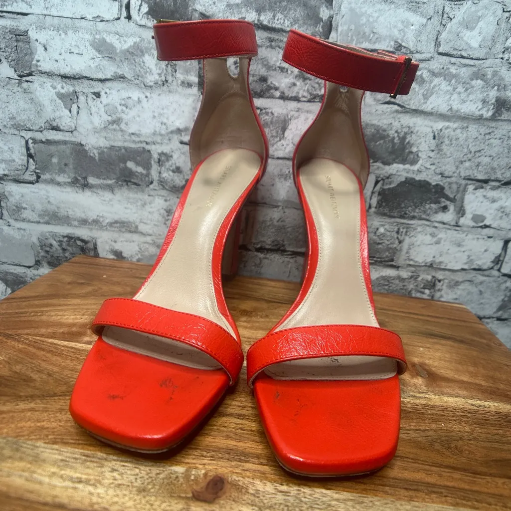 EUC Stuart Weitzman Red Ankle Strap Heels - Image 2