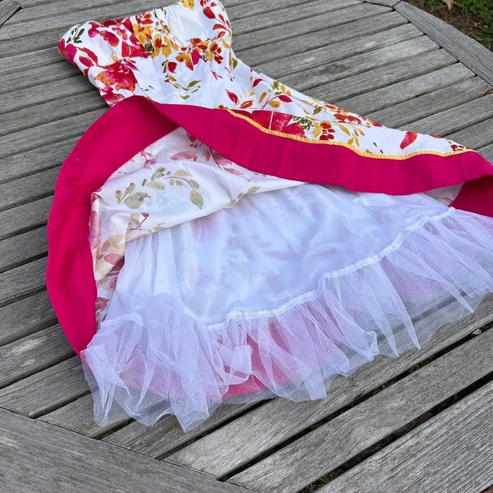 Stunning white & pink y2k strapless‎ dress size 3 (xs - Image 3