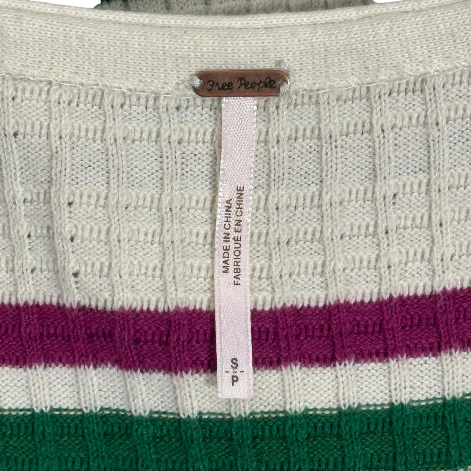 Free People Gidget Sweater Dress Womens S Ivory Stripe Cotton Knit V Neck Retro - Image 6