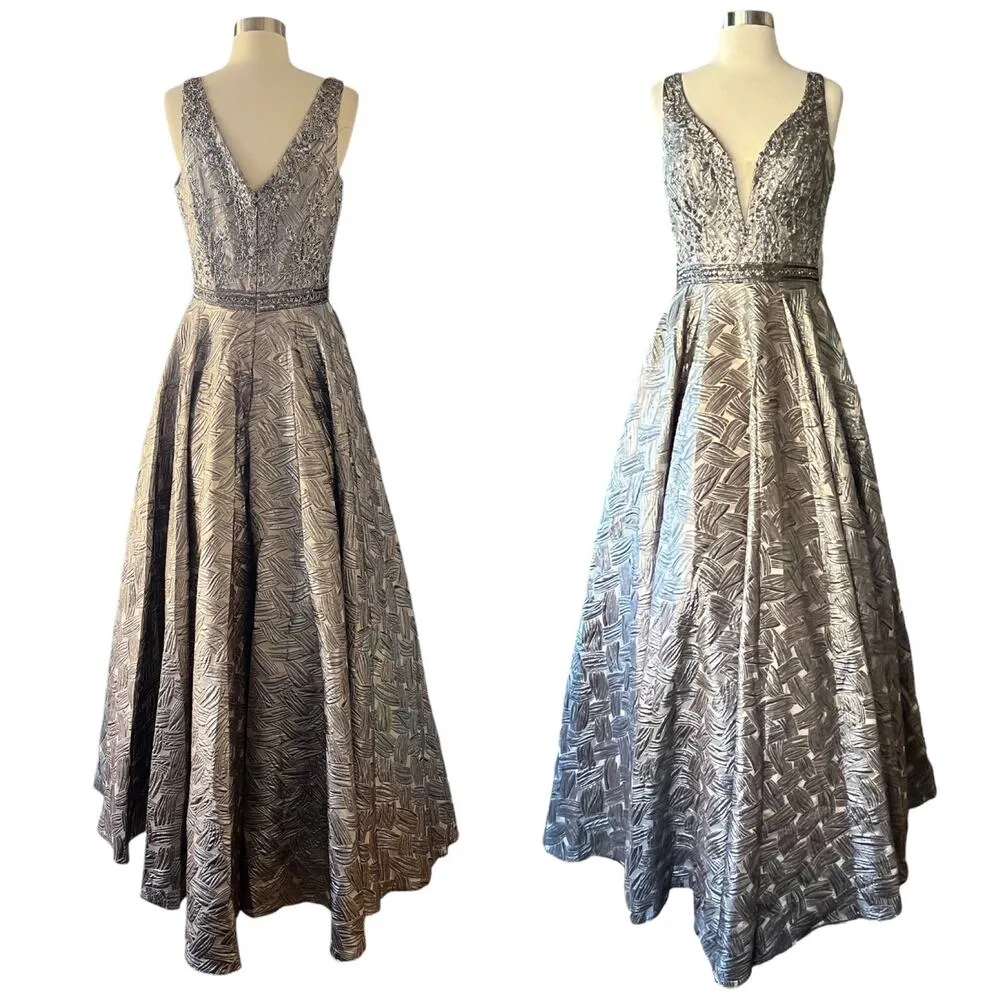 SAVOY Gold Dress Jacquard Beaded Sequins Ball Gown Strapless Princess Medium NWT - Image 3