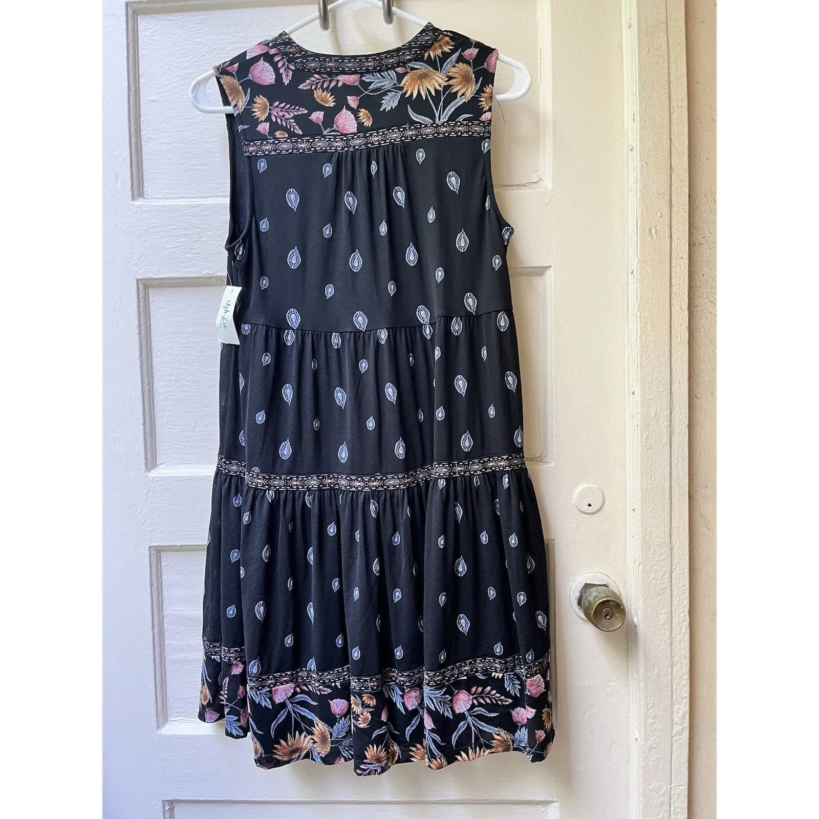 Style And Co Bohemian Dark Prairie Dress PS Midi Floral Navy Ranch Peasant New Black Size undefined - Image 2