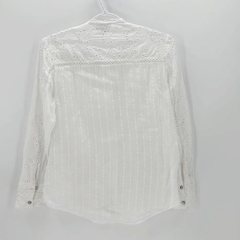 SUNDANCE Marion Eyelet Lace Cotton Button Down White size SP cottage bohemian - Image 2