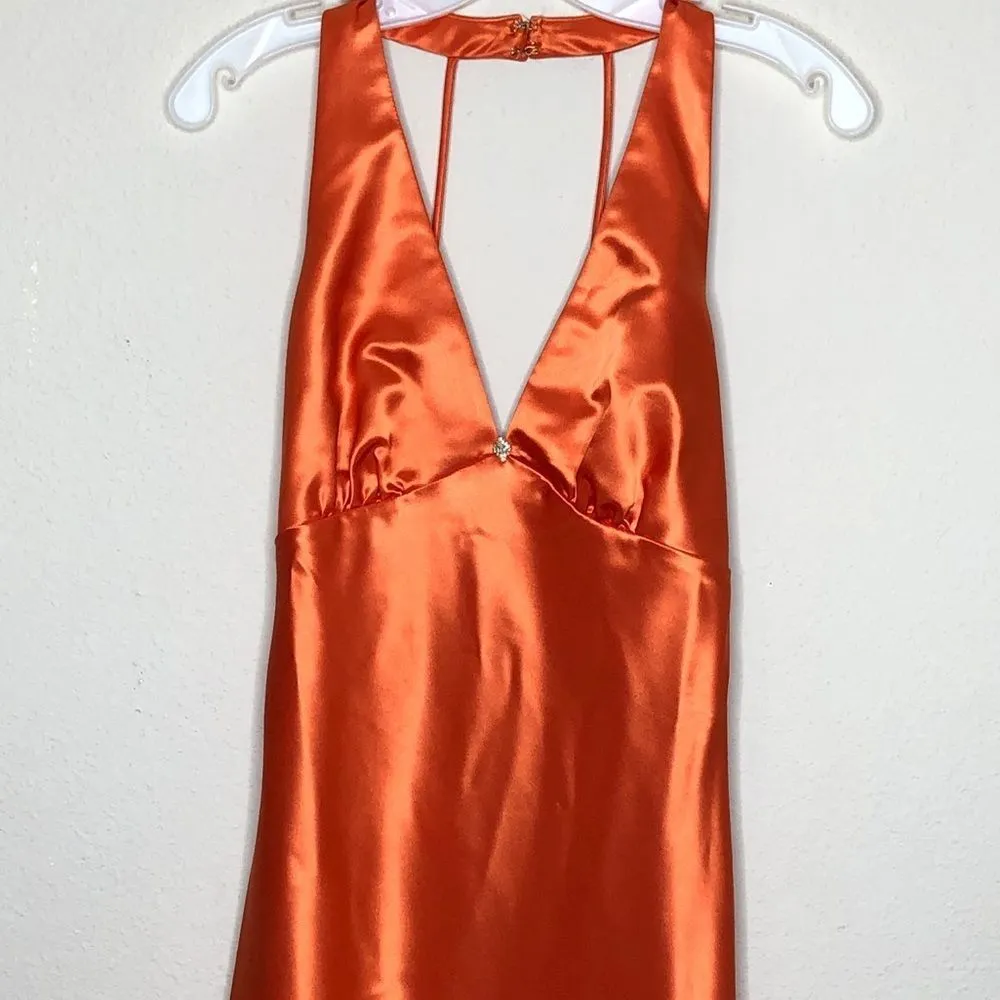Vintage Poly Formal Dress Orange - Image 6
