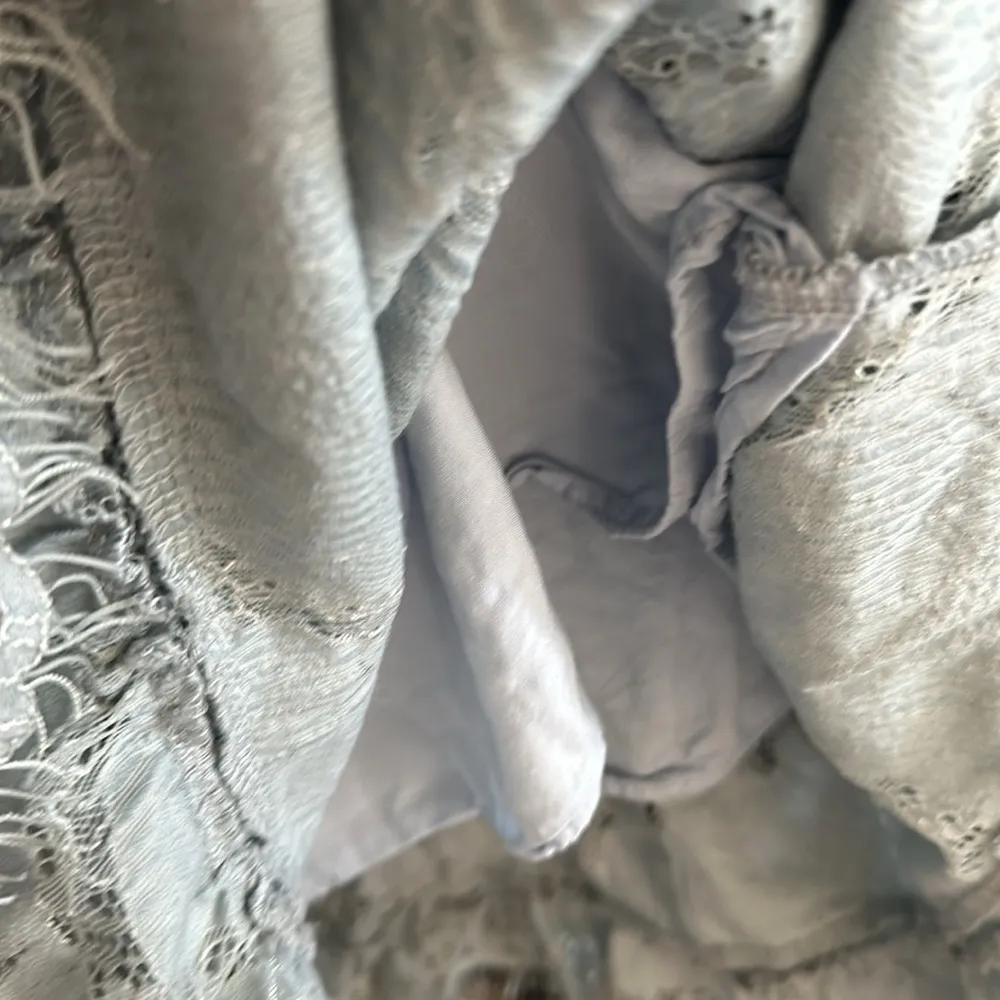 Anthropologie Foxiedox Lace Overlay Blue Short Sleeve Babydoll Blouse Size Small - Image 9