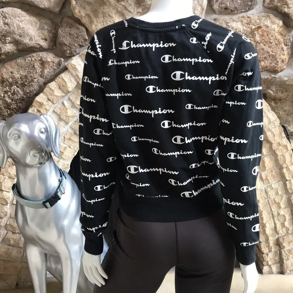 Champion Cropped Black White Sweatshirt Women's Size Small - Image 5