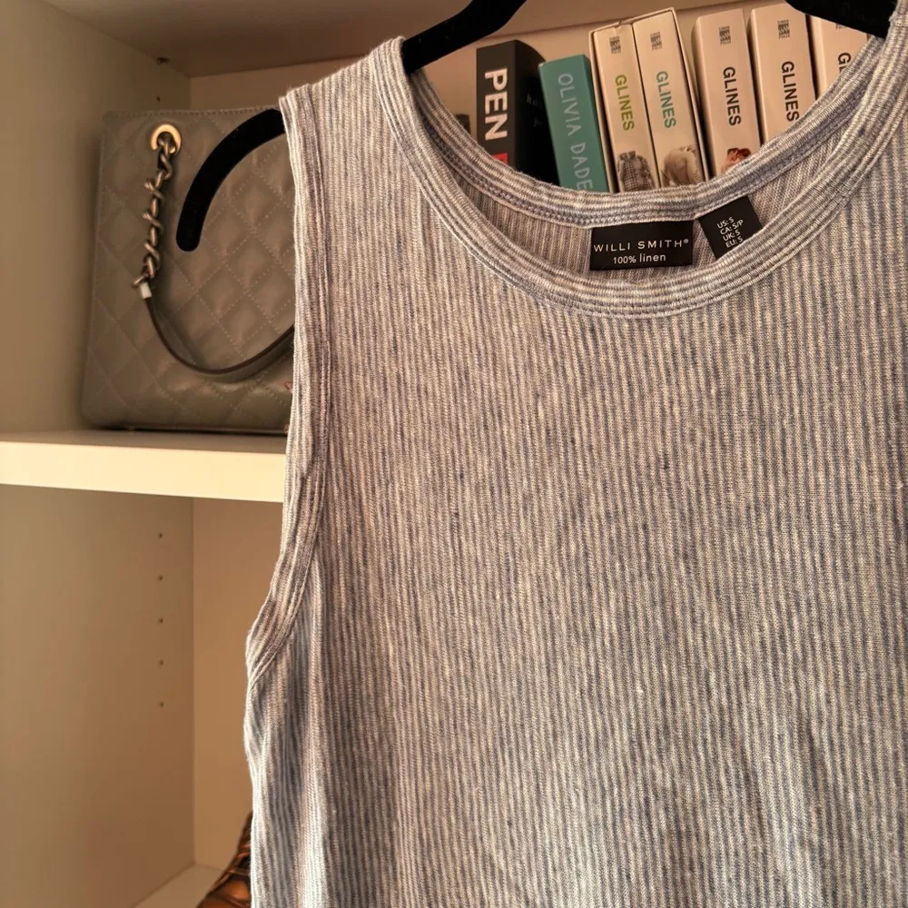 Willi Smith Blue White Striped Linen Tank Size Small - Image 2