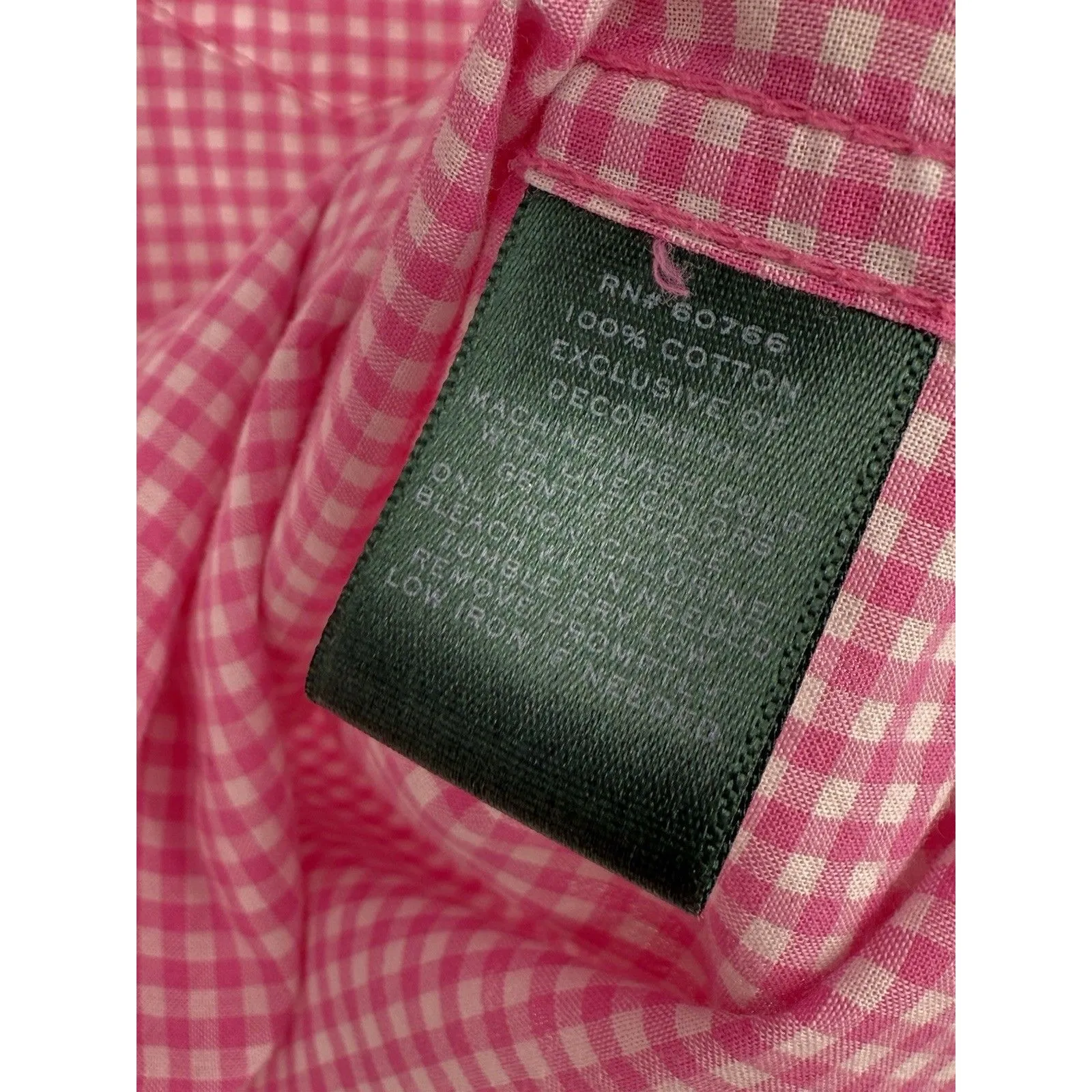 Lauren Ralph Lauren Pajama Set Women's Medium Pink Gingham Cotton Monogram - Image 3