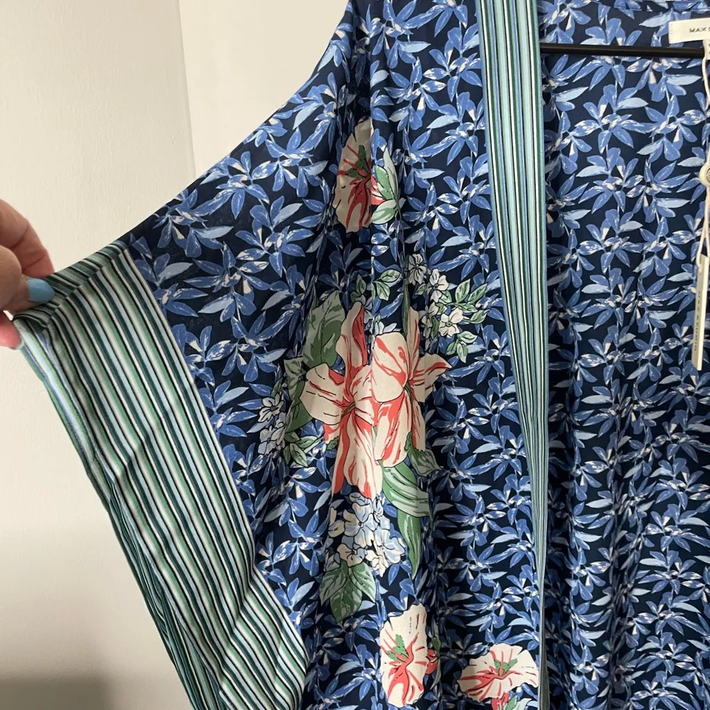 Max Studio Blue Floral Kimono Cardigan Cover Up Wrap 3X New with Tags - Image 5