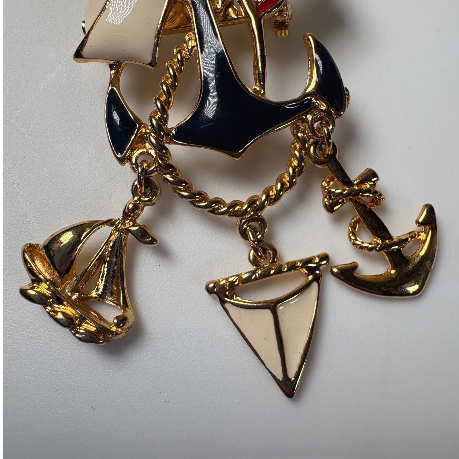 Nautical Brooch Pin Anchor Sailboat American Flag Enamel Gold Tone - Image 5