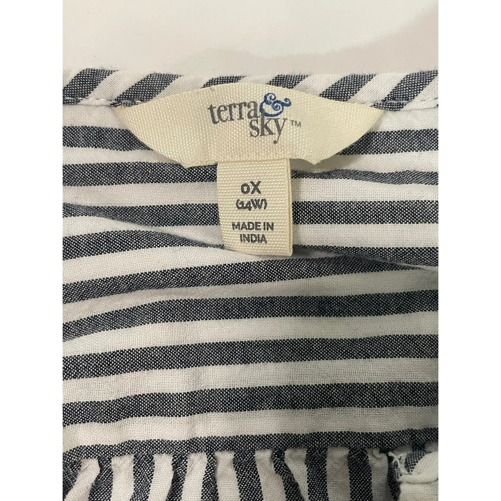 Terra Sky Womens 0X Striped V Neck Short Sleeve Button Front Tunic Top - Image 4