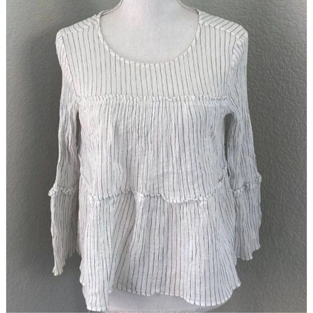 Madewell Womens White Haysboro Striped Bell Sleeve Crewneck Tiered Top Small - Image 4