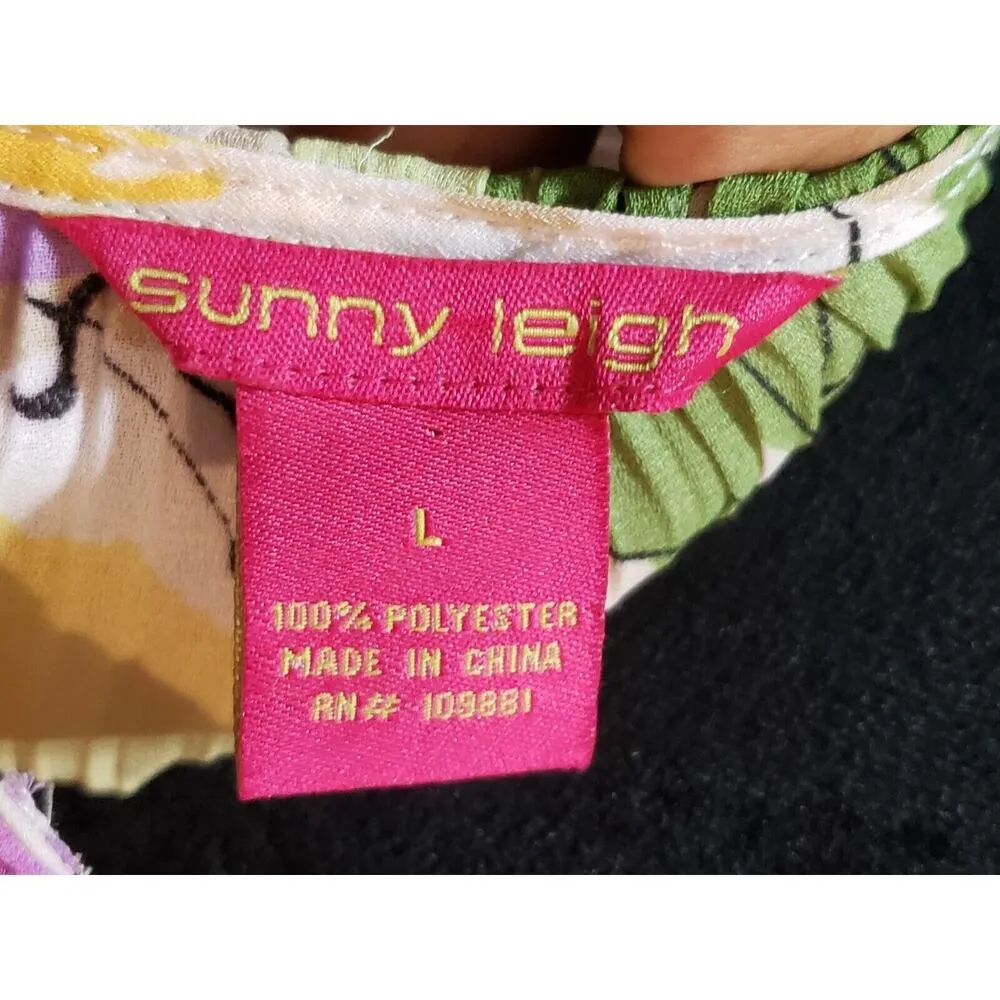 Sunny Leigh Women's Multi Floral Drawstring Neck Sleeveless Knee Length Dress L - Image 11