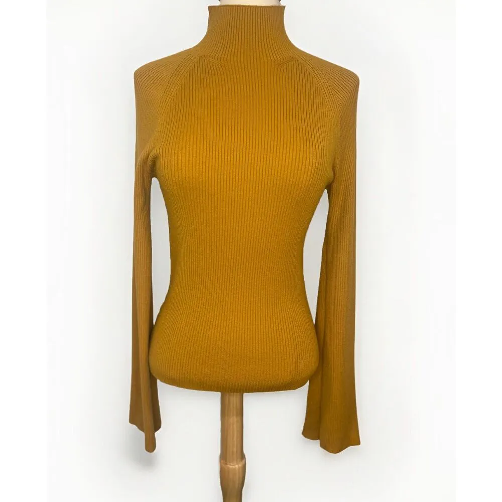 Banana Republic Women’s Flare Sleeve Sweater Mustard  Viscose Rayon Small - Image 3
