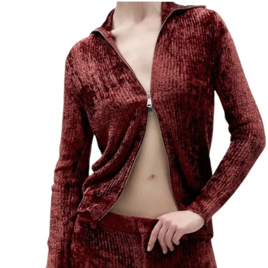 NWT Aya Muse Cyro Top Jacket Full Zip Chenille Fabric in Rust Size M Red Size M - Image 3