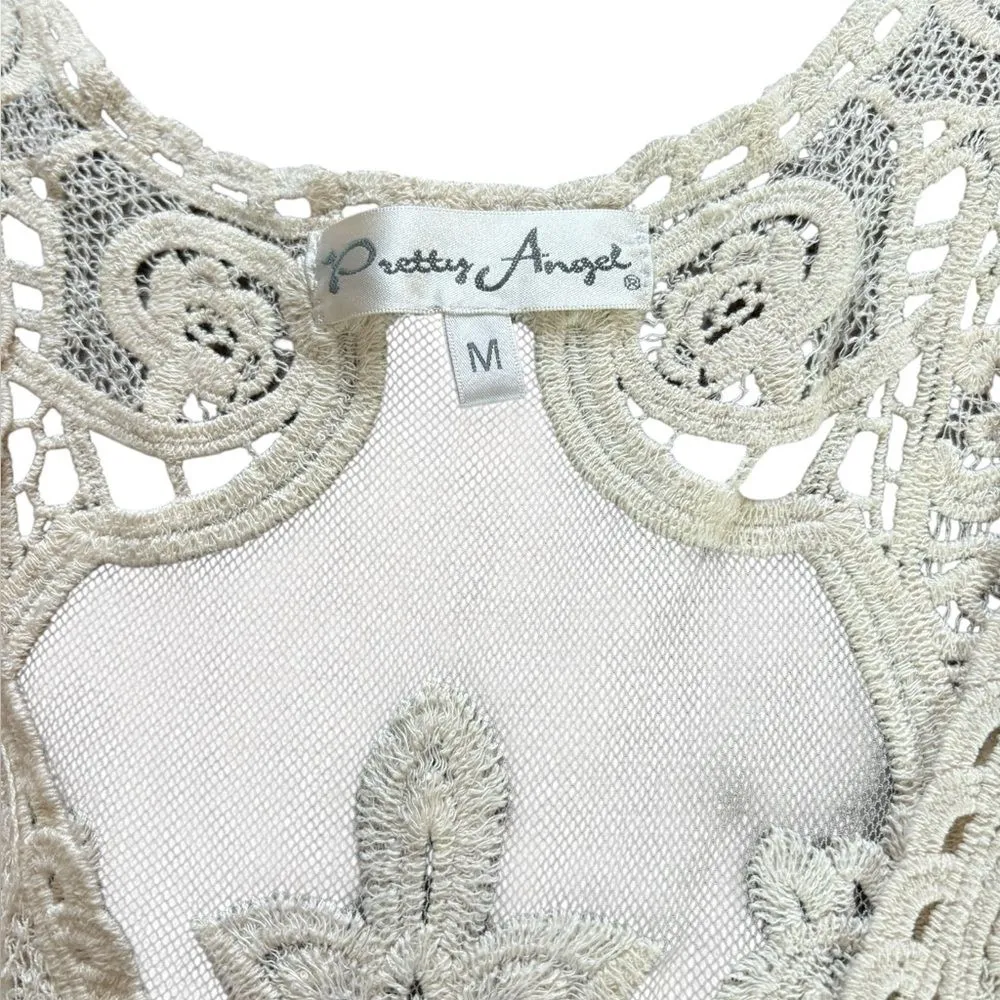 Pretty Angel Vest Sleeveless Crochet Cardigan Cream Lace Womens Med Linen Cotton - Image 5