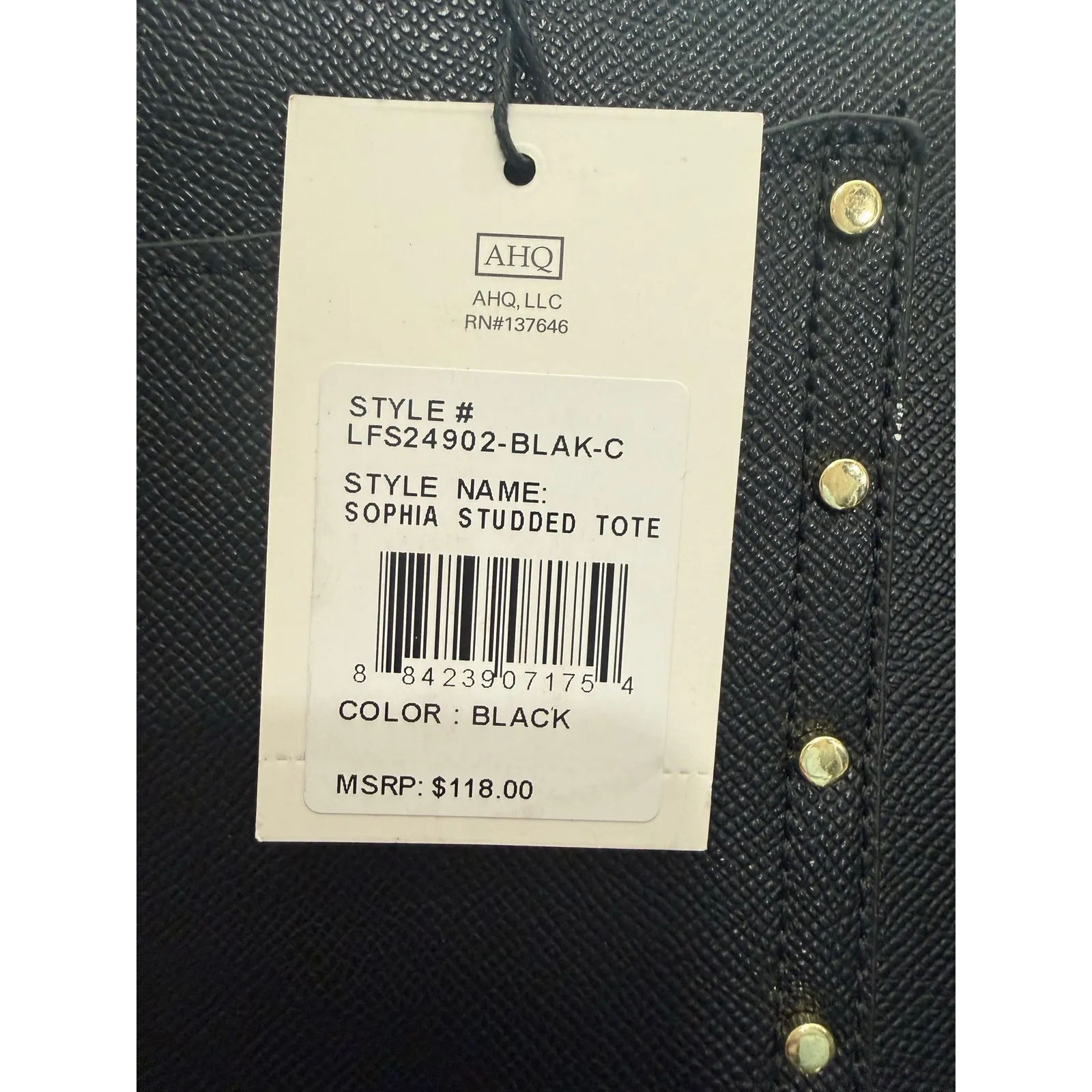 London Fog Sophia Studded Black Tote Bag NWT Faux Leather Gold Hardware - Image 4