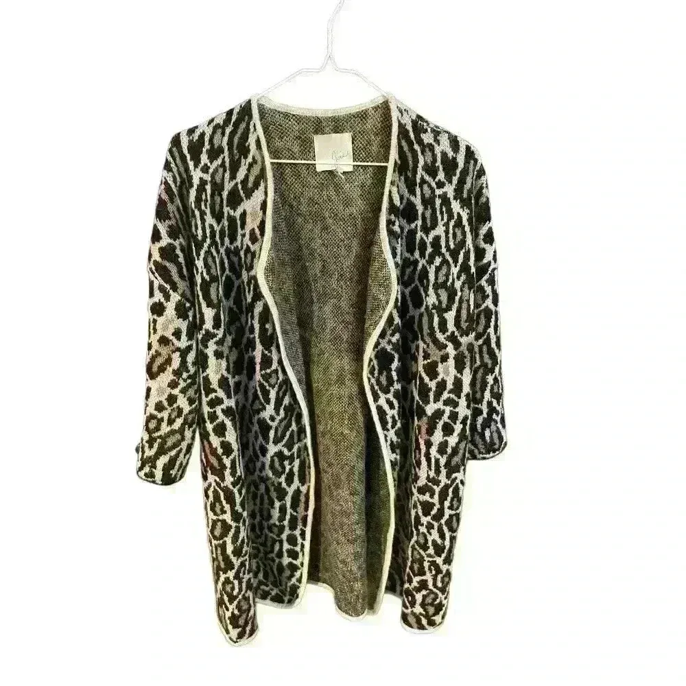 Joie Berit Cardigan Gray Black Animal Leopard Open Front Wool Blend, XS - Image 5
