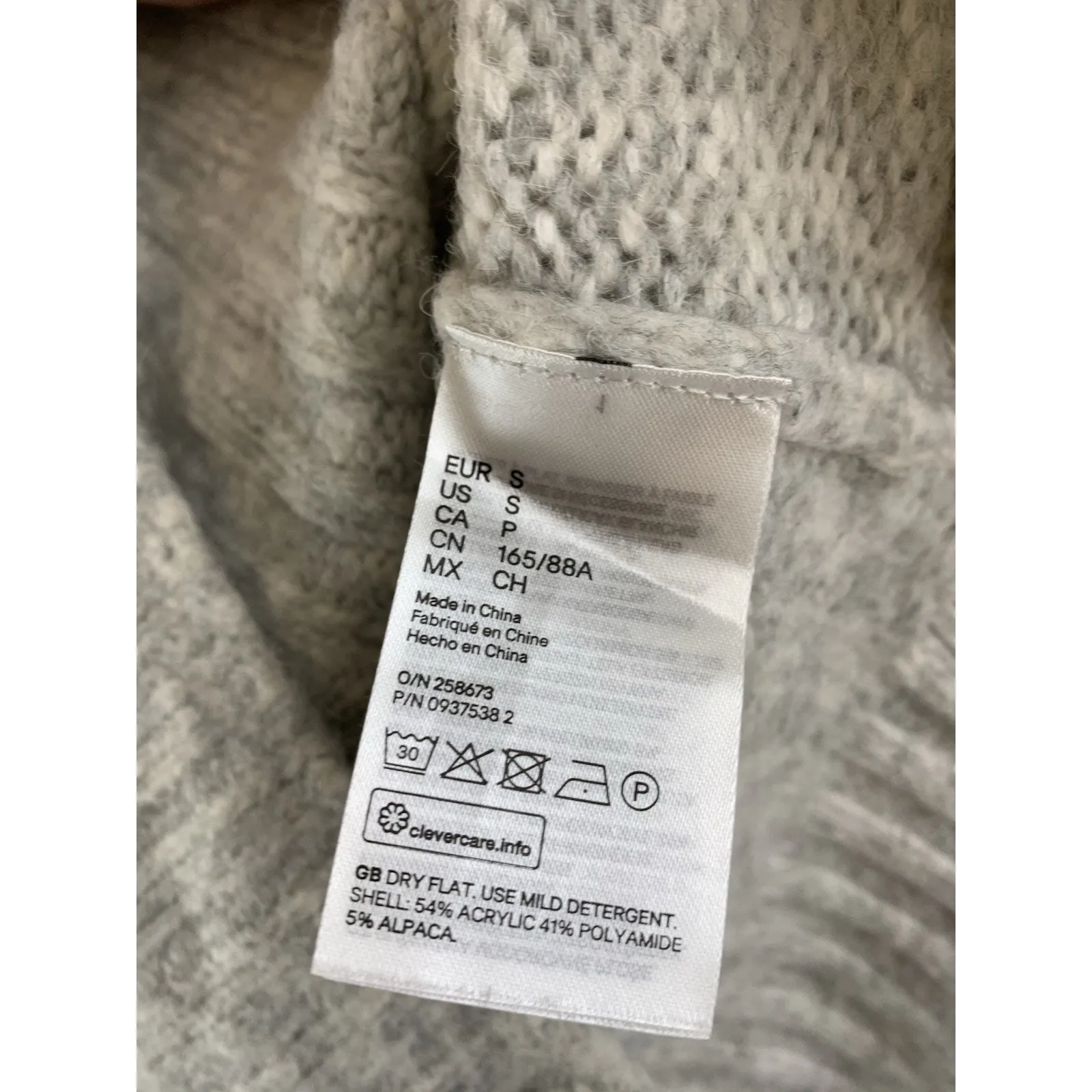 H&M Women’s Sweater Loose Fit Turtleneck 5% Alpaca Gray Long Sleeve Sz S NWT - Image 8