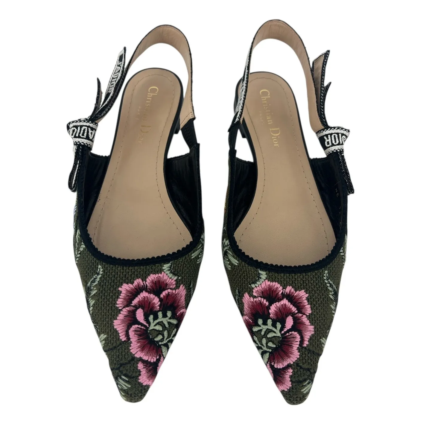 Christian Dior J'adior Embroidered Floral Sling Back Flats - Image 7