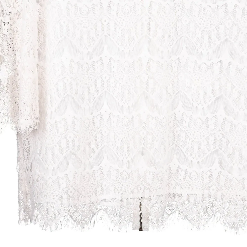 Lace Sheer Top L White 3/4 Sleeve Back Zipper Shirt Boho Hippie Delicate Blouse - Image 3