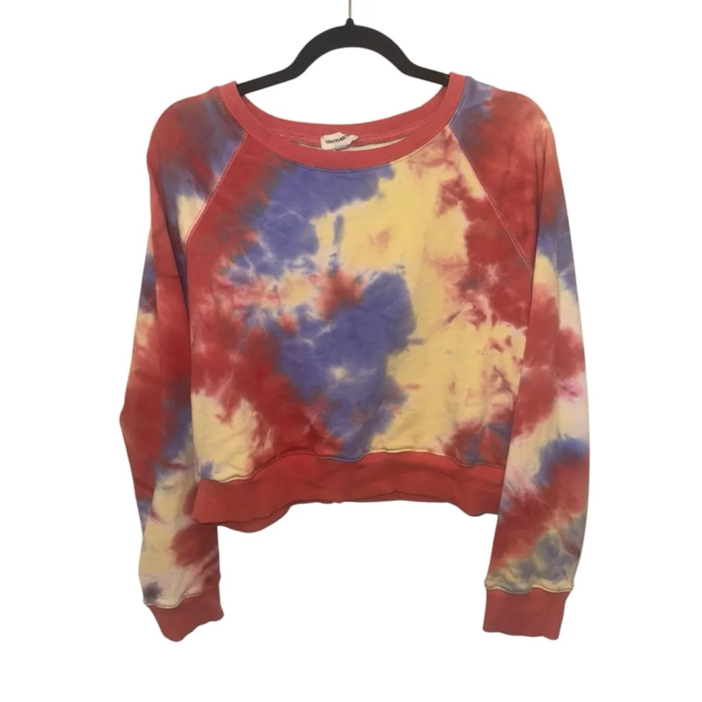 Dance & Marvel Tie-Dye Cropped Sweatshirt M Red Blue Yellow - Image 1