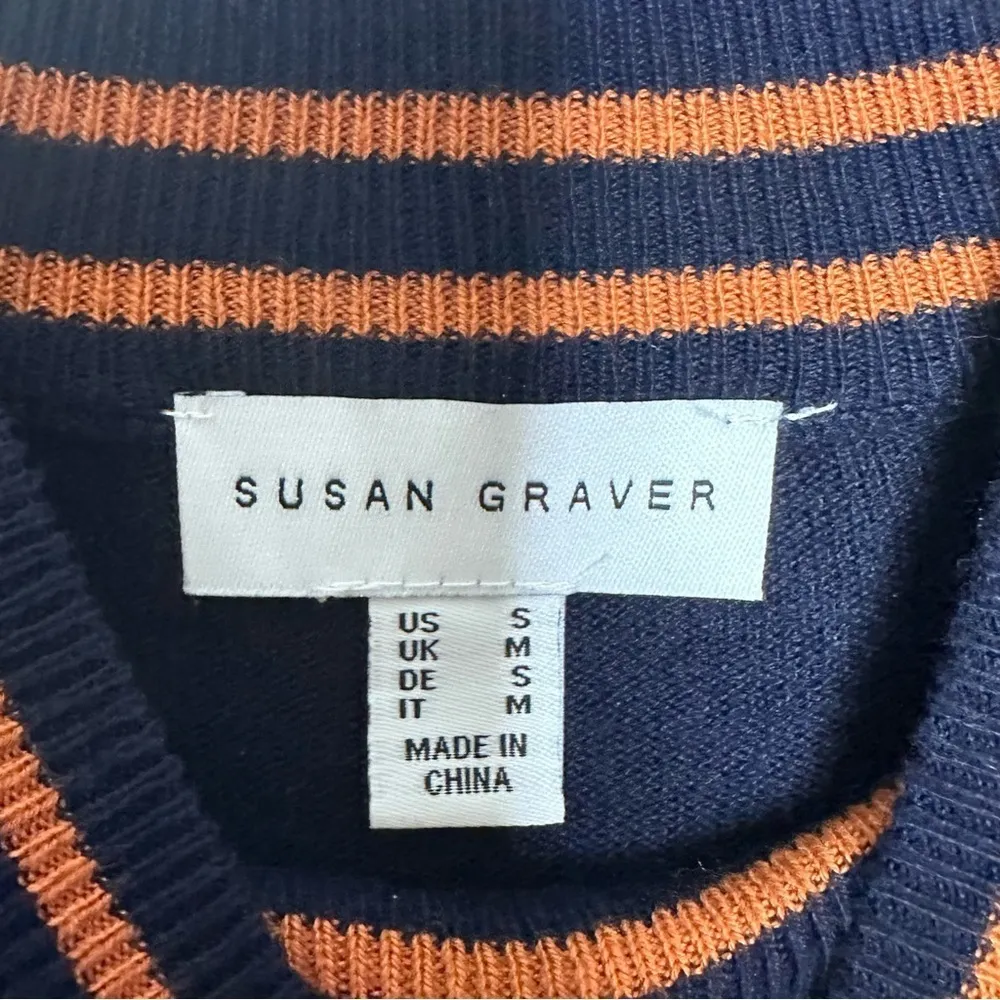 Striped Cotton Rayon Nylon Sweater Navy Amber Size Small Pre-owned - Image 5