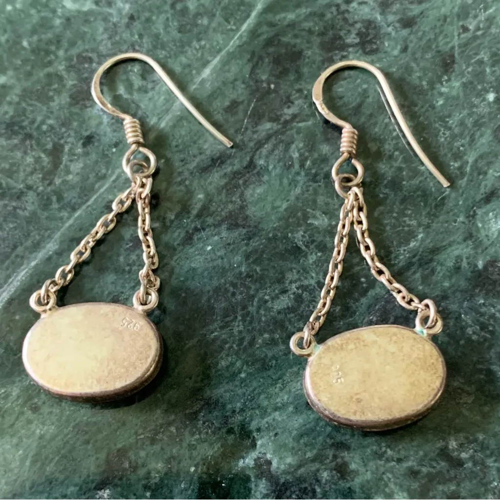 Orange Fire Abstract Art Resin Dangle Earrings Set In Sterling Silver 925 Posts - Image 3