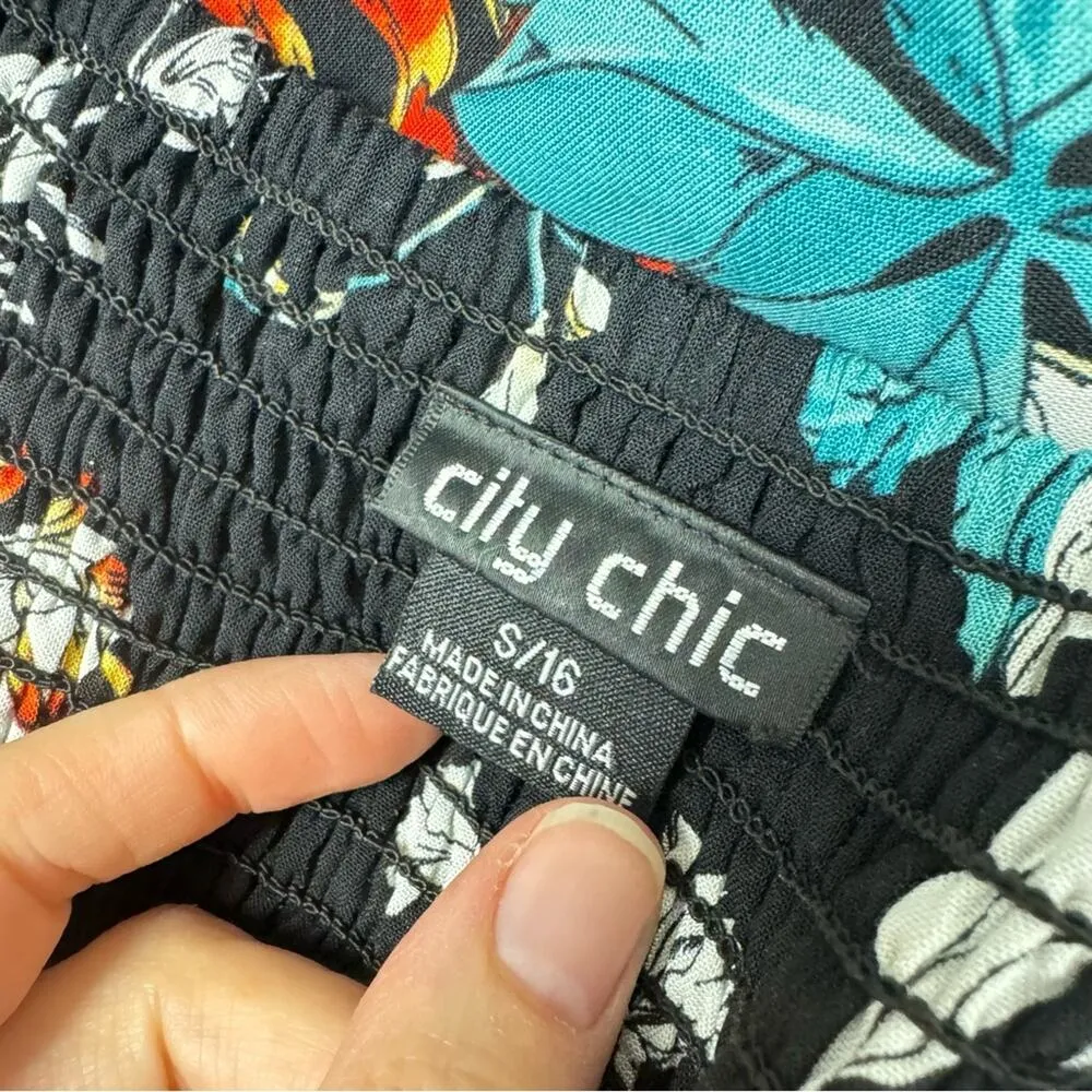 City Chic Black Floral Mini Skirt Womens 16 Pull On Stretch Waist Casual Crinkle - Image 6