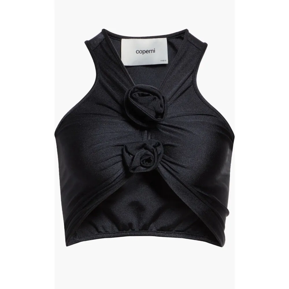 Coperni Rosette Racerback Stretch Jersey Crop Top Black Size XS Sleek Minimal - Image 6