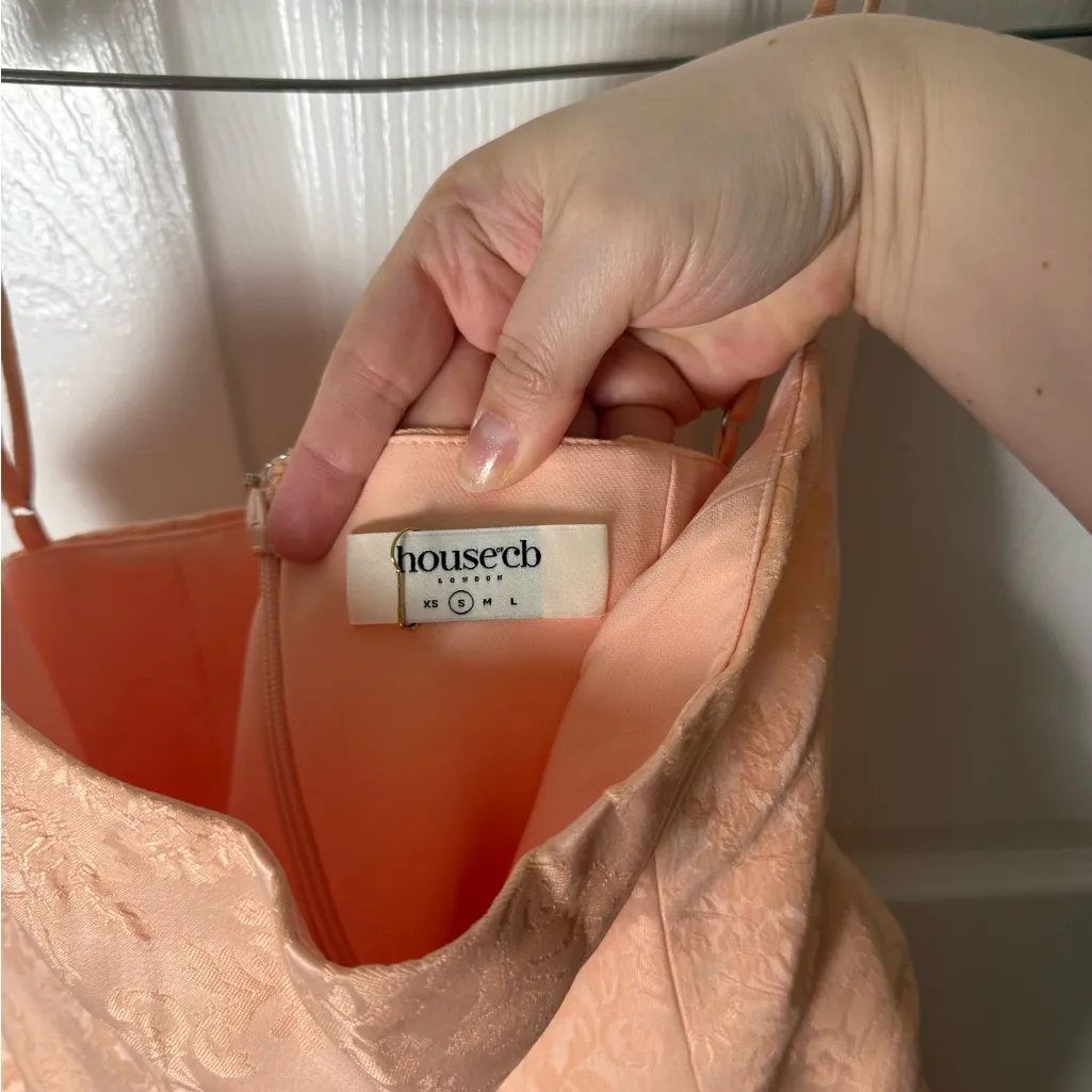 House of CB Rosalinda Peach Jacquard Mini Bow Gown S - Image 9