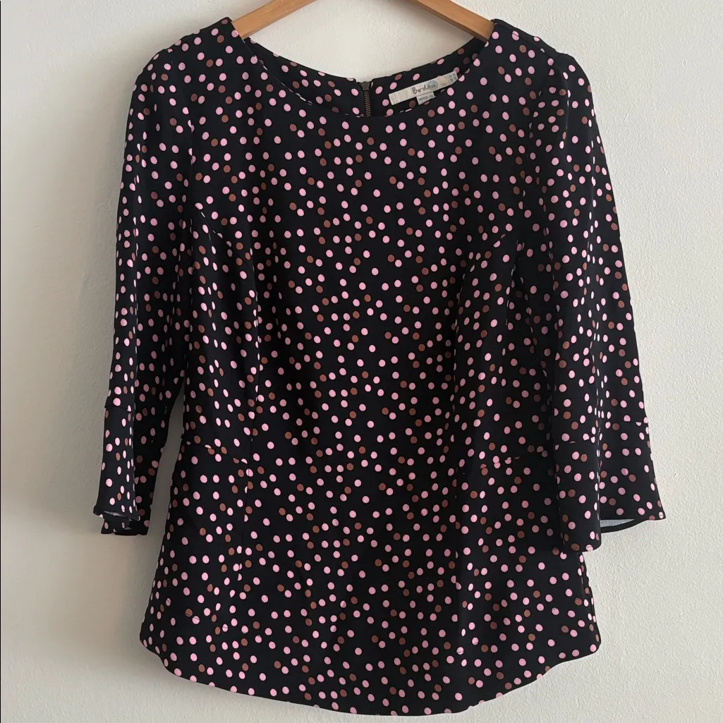 Boden Delia Top Women’s Size 8 Crewneck Black Pink Polka Dots - Image 3