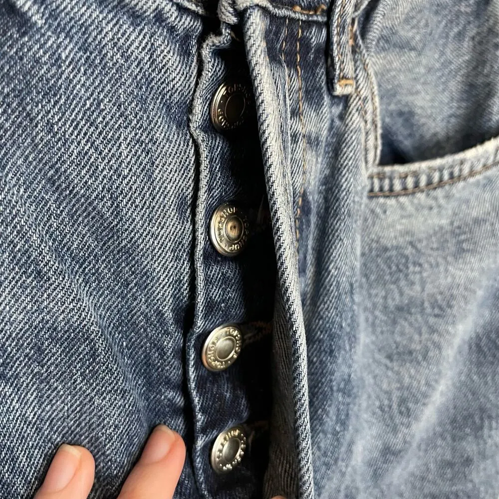 Topshop Straight Leg Jeans 28 Womens Button Fly Denim Distressed Open Knee - Image 2