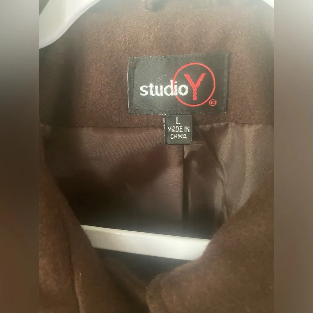 Y2K Peacoat Chocolate Brown L Pea Coat Lined Wool Blend Studio Y Brand - Image 4