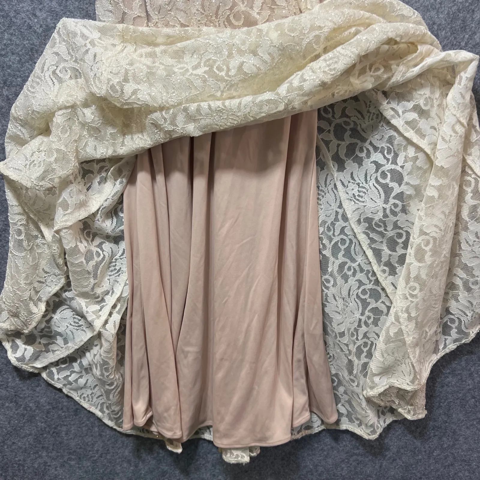 Nightway Glitter Lace Halter Keyhole Dress 4P‎ Evening Gown Mermaid Wedding Prom Tan - Image 6