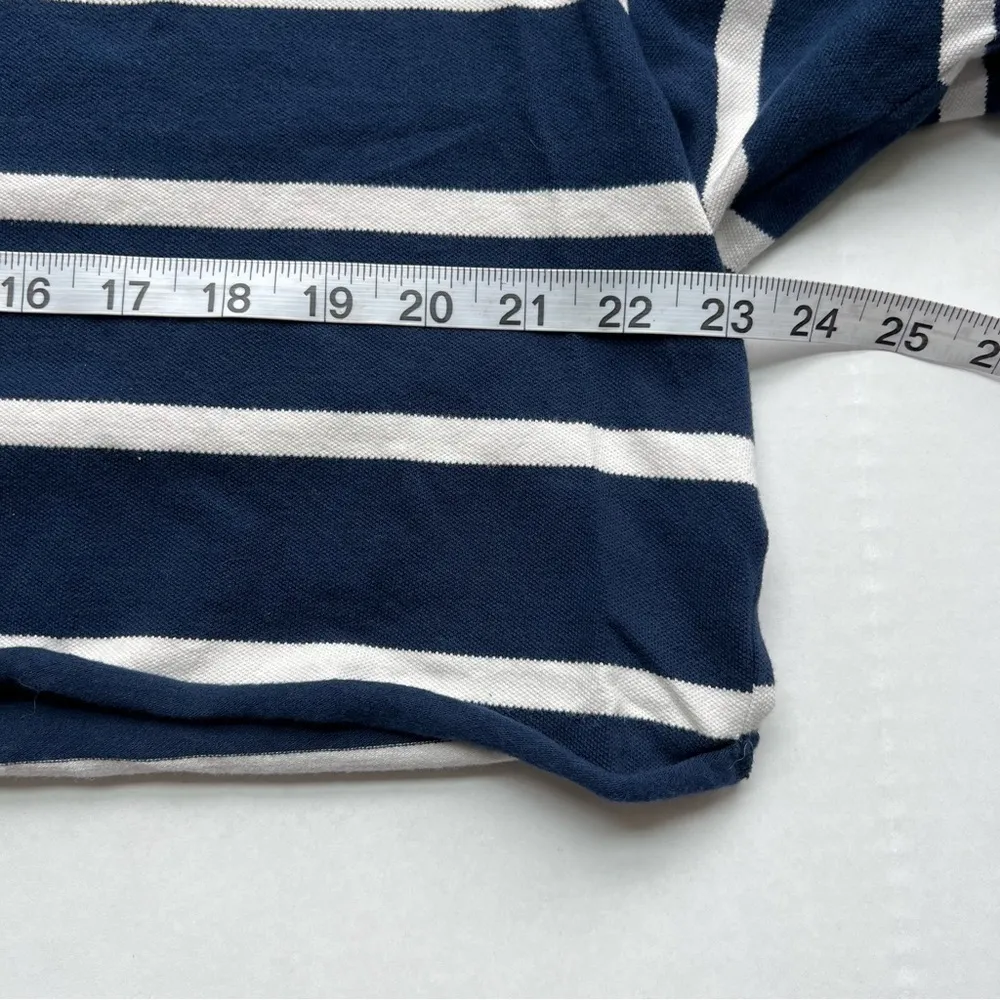AMERICAN Eagle boxy cropped polo navy & white stripes small - Image 9