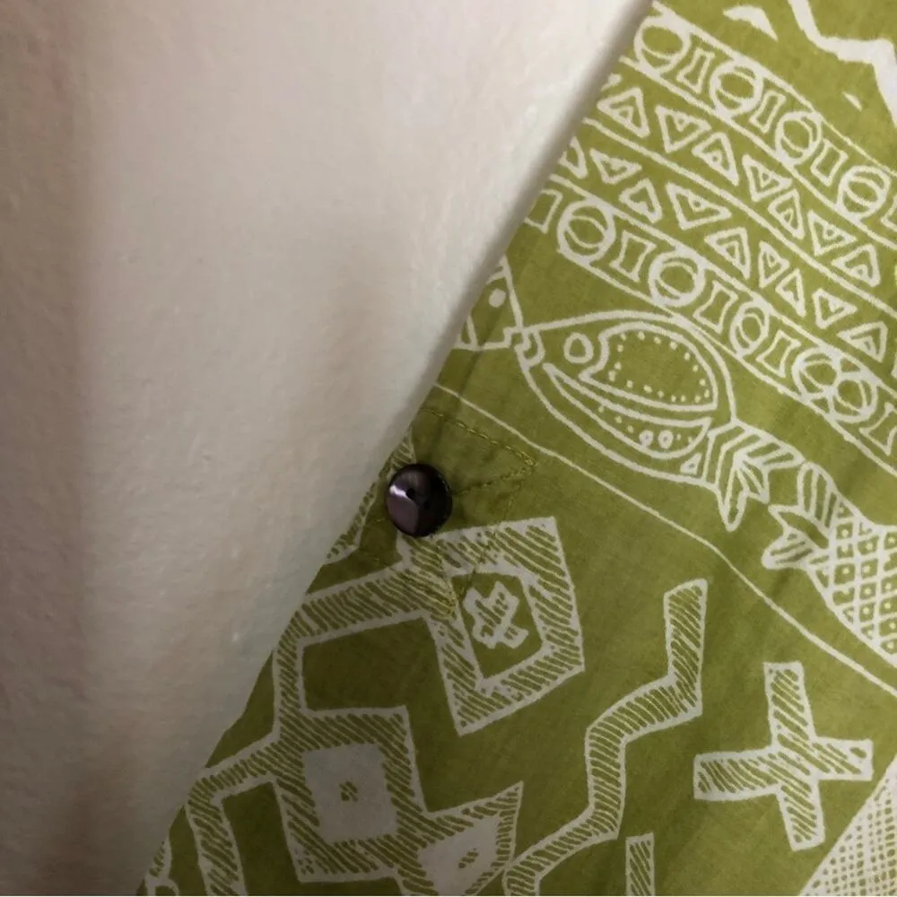 Chicos Cotton Green Aztec Tribal Tropical Long Sleeve Button Up Shirt Blouse Top - Image 7